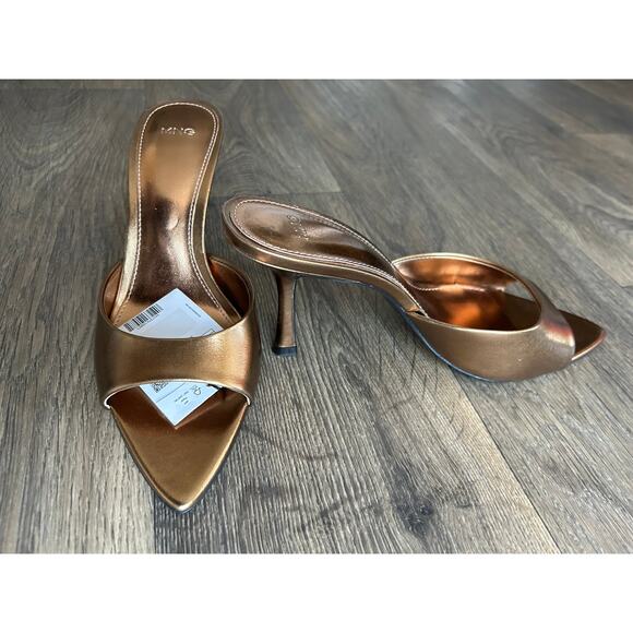 ❌SOLD❌ Mango Metallic Effect Golden Open Toe Slip On Sandals EU Sz 38 US Sz 7.5 - Picture 5 of 10